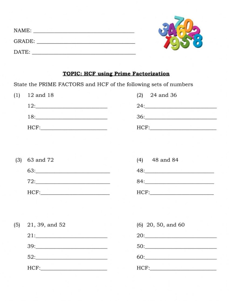 HCF Using Prime Factorization Worksheet