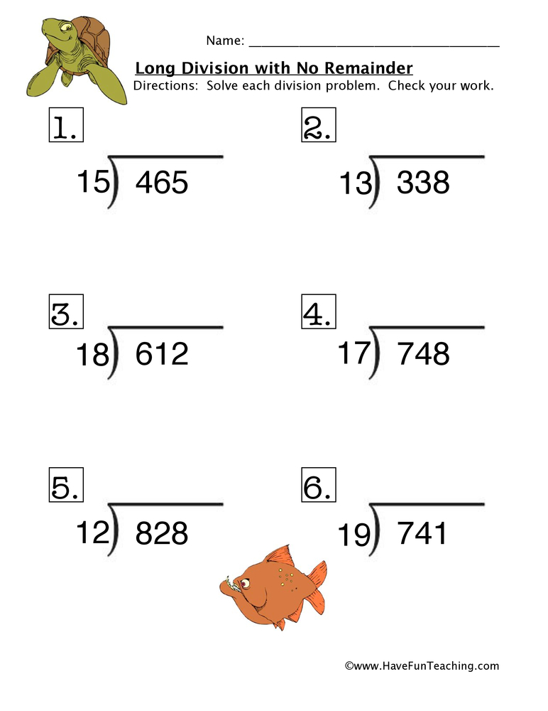 Long Division No Remainder Problems Worksheet Have Fun Teaching