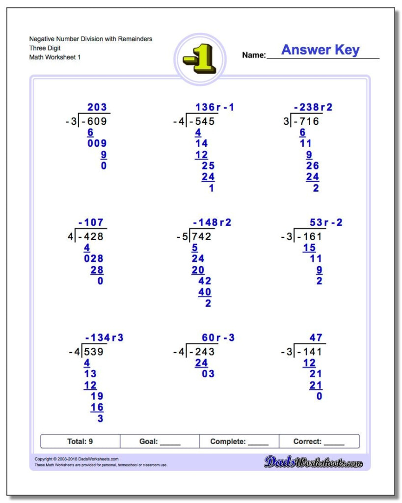 Long Division With Negative Numbers