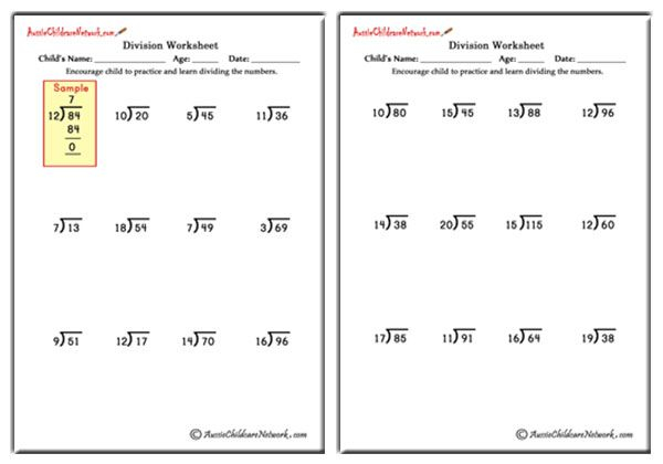 Mixed Division Worksheets with And Without Remainders Aussie 