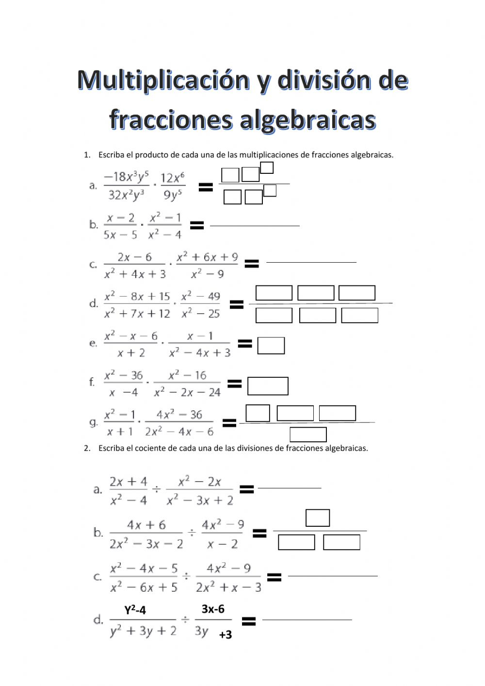 Multiplicaci N Y Divisi N De Fracciones Algebraicas Worksheet Multiplicaci n Y Divisi n De Fracciones Algebraicas Worksheet
