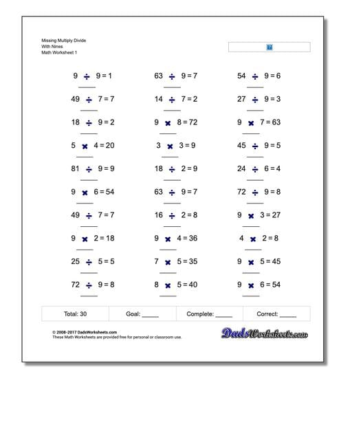 Multiplication And Division Missing Operation Worksheets