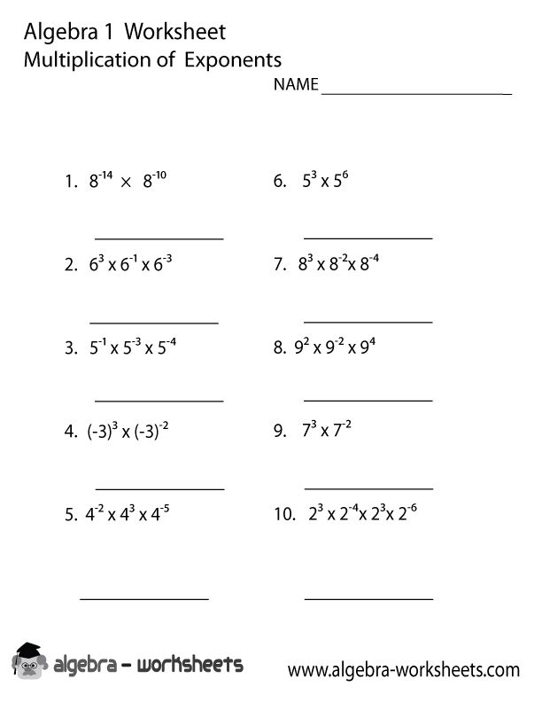 Multiplication Exponents Algebra 1 Worksheet Printable Algebra 2 