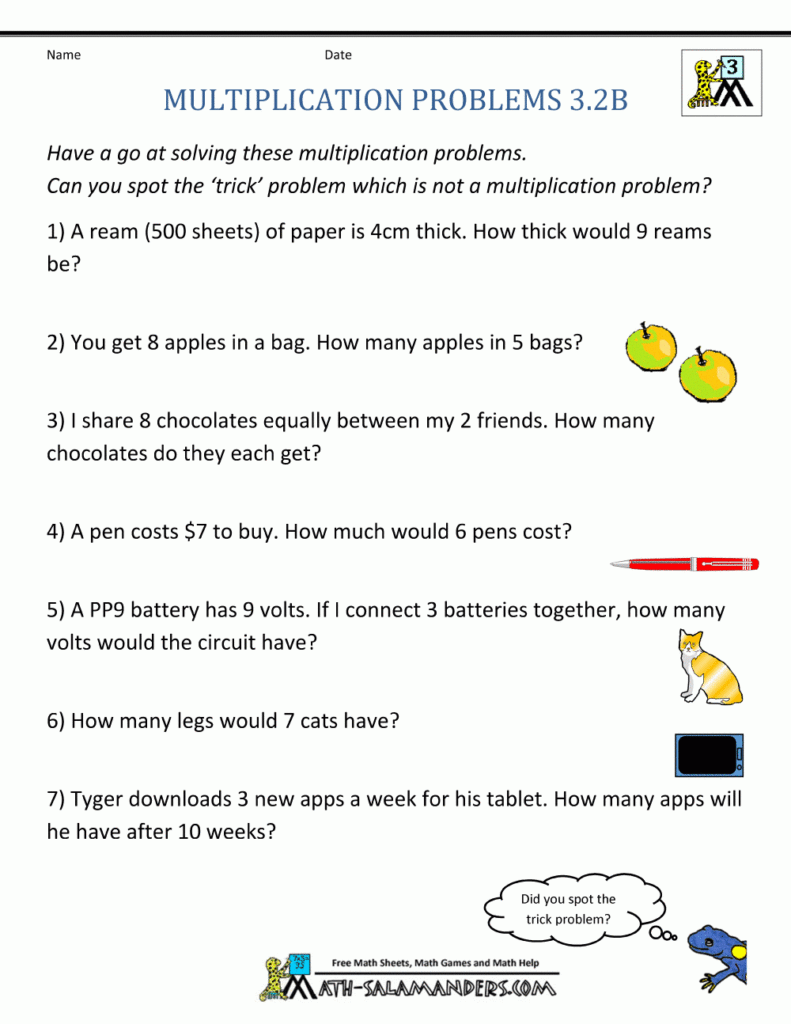 Multiplication Word Problem Worksheets 3rd Grade