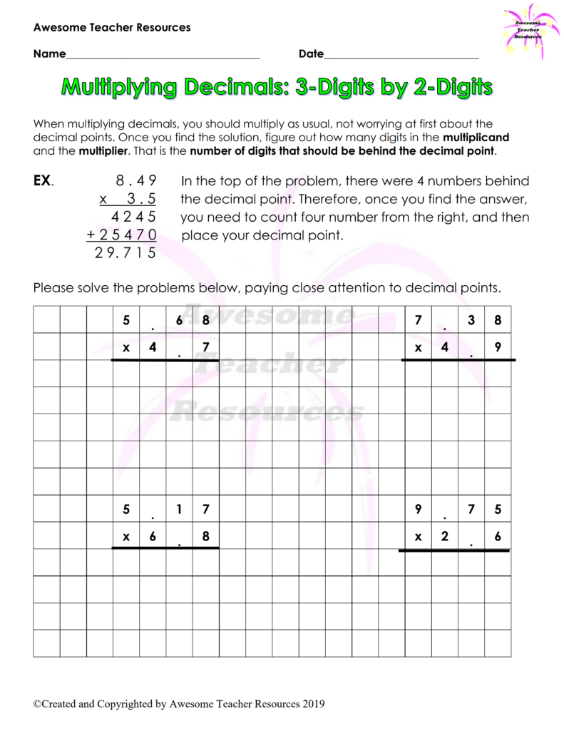 Multiplying Decimals Using Graph Paper Leonard Burton s 