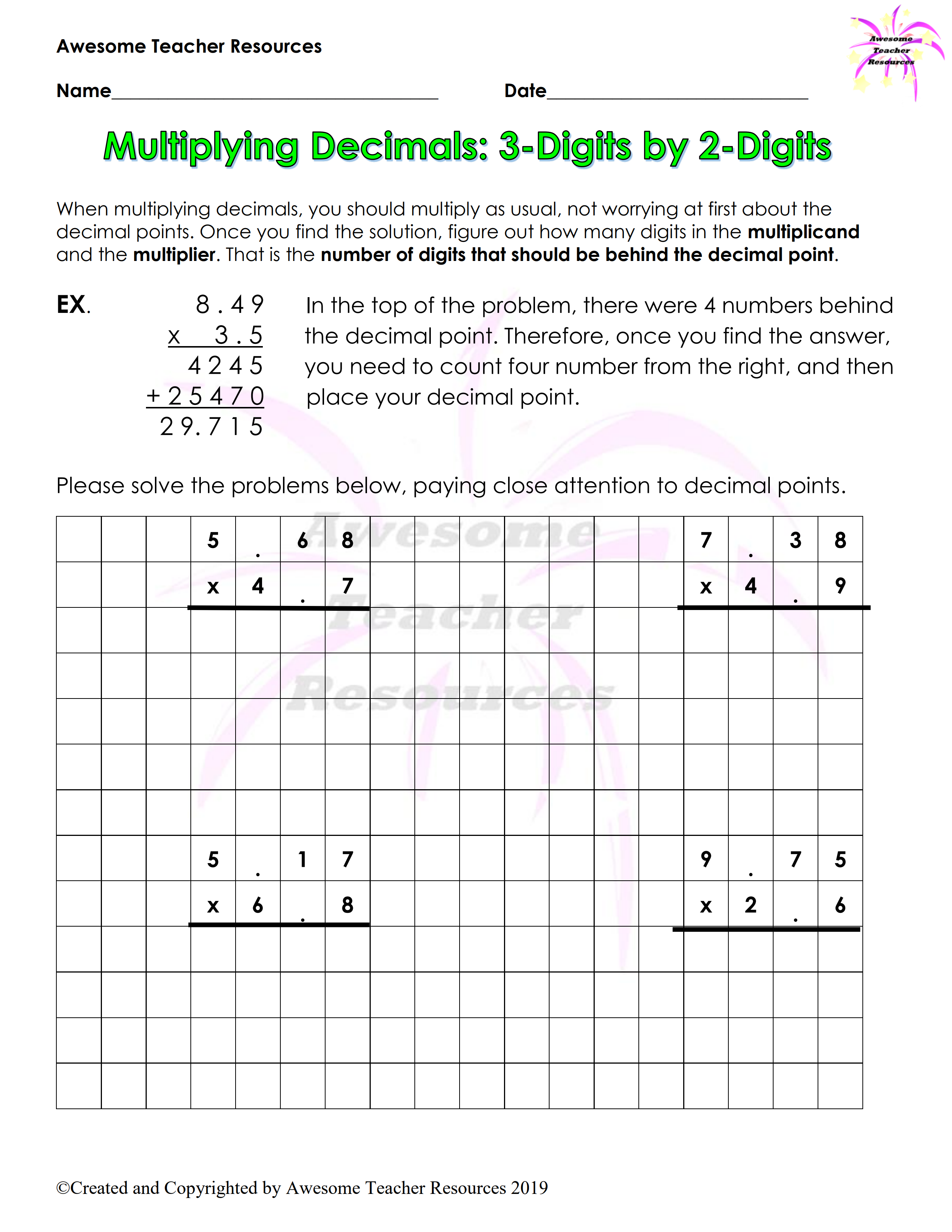 Multiplying Decimals Using Graph Paper Leonard Burton S Multiplying Decimals Using Graph Paper Leonard Burton s