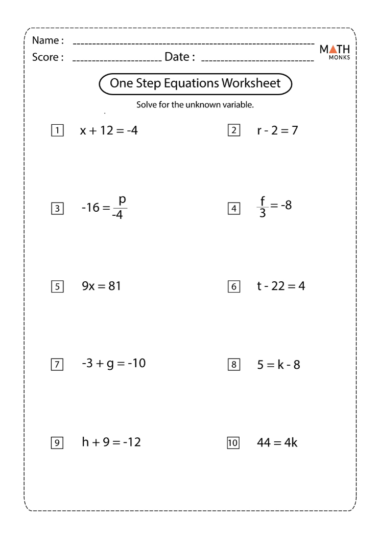 One Step Equations Worksheets Math Monks Two Syllable Words With Long One Step Equations Worksheets Math Monks Two Syllable Words With Long