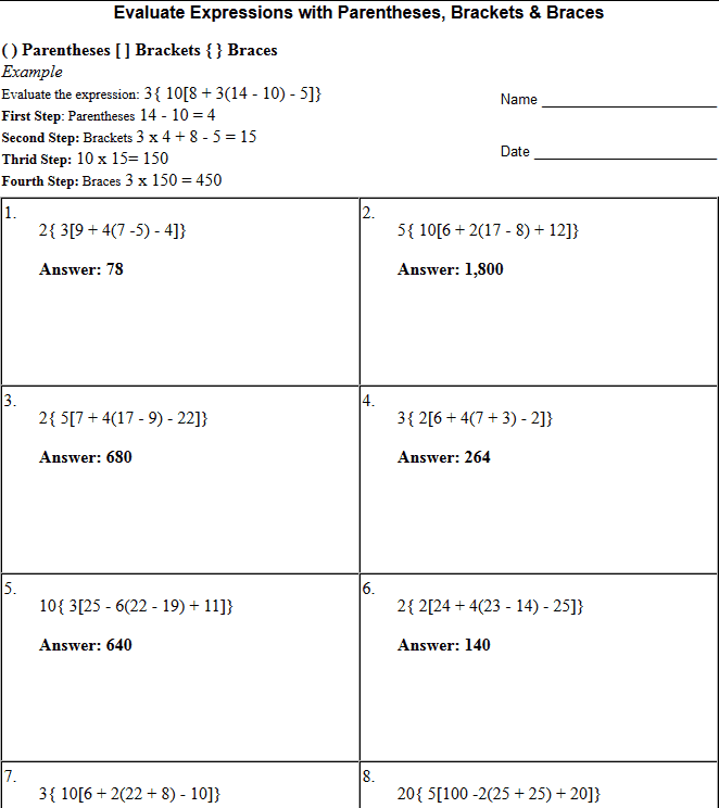 Parentheses Brackets And Braces In Math Expressions Easier Version