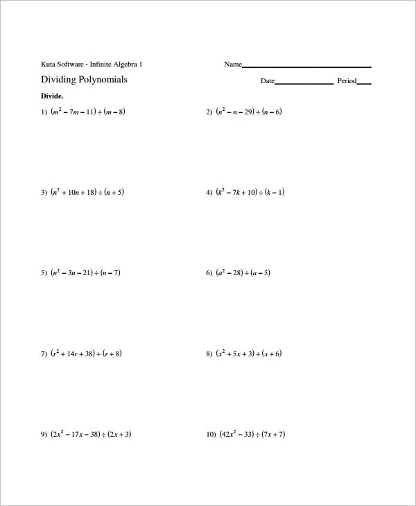 Polynomial Long Division Worksheet In 2020 Division Worksheets Long 