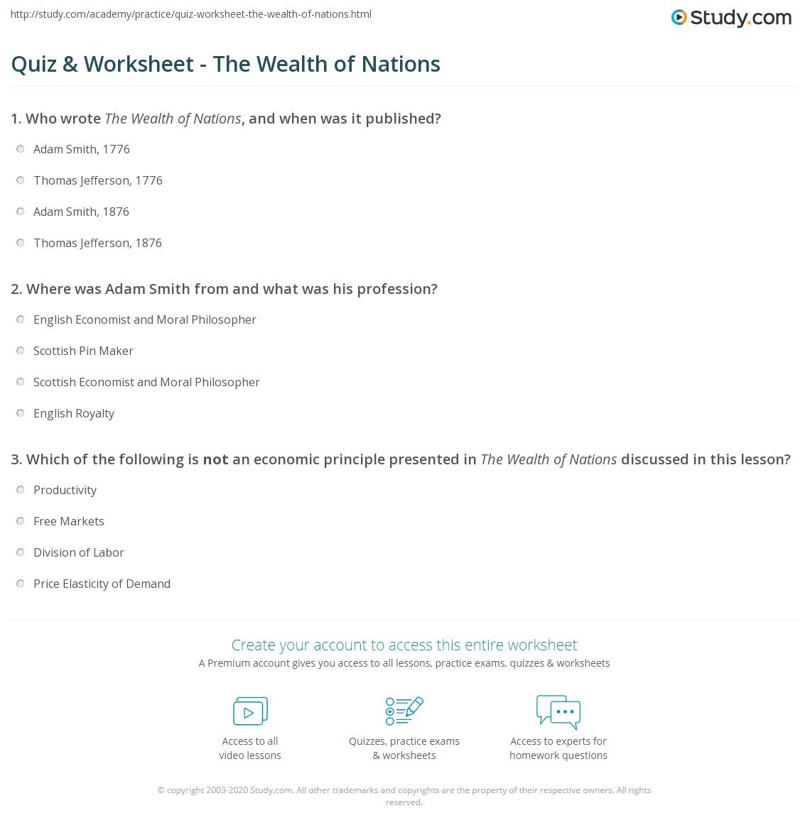 Quiz Worksheet The Wealth Of Nations Study Quiz Worksheet The Wealth Of Nations Study