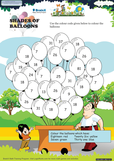 Shades Of Balloons Math Worksheet For Kindergarten Free Printable 