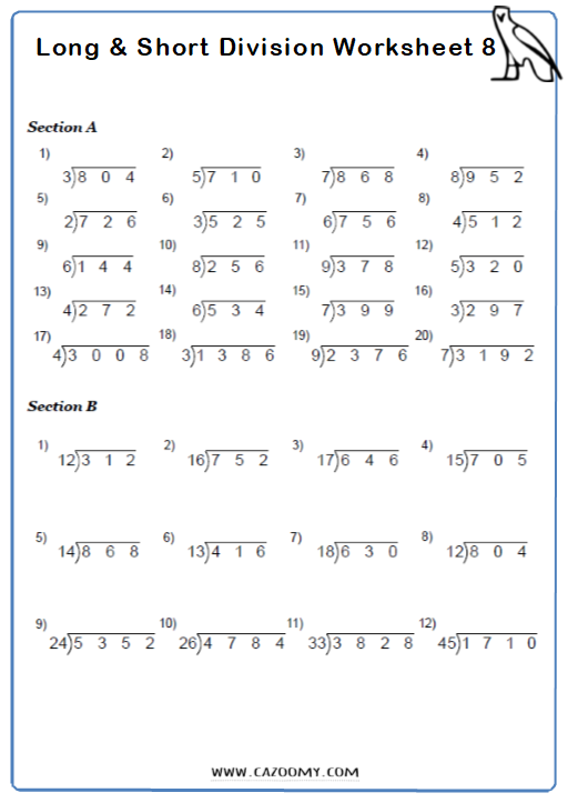 Short Division Worksheets Practice Questions And Answers Cazoomy