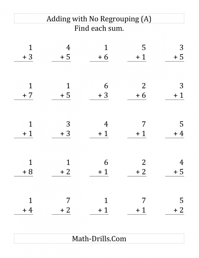 Single Digit Addition Without Regrouping Worksheets Day