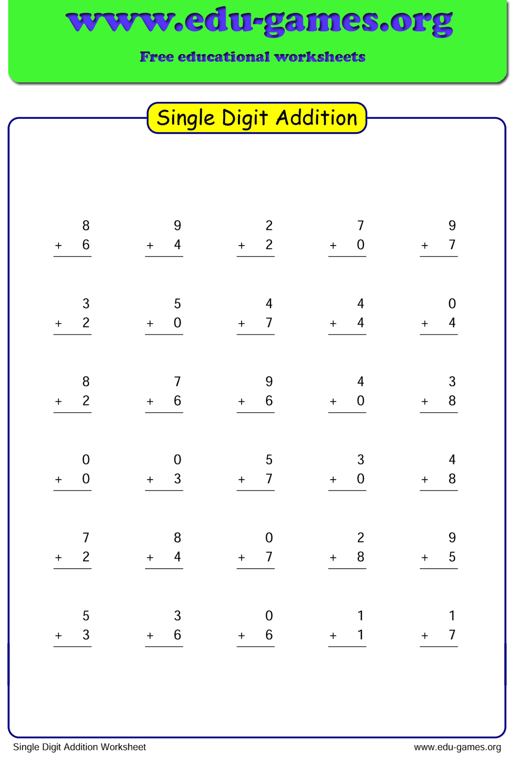 Single Digit Addition Worksheet Generator Grade 1 The Site For Free Single Digit Addition Worksheet Generator Grade 1 The Site For Free