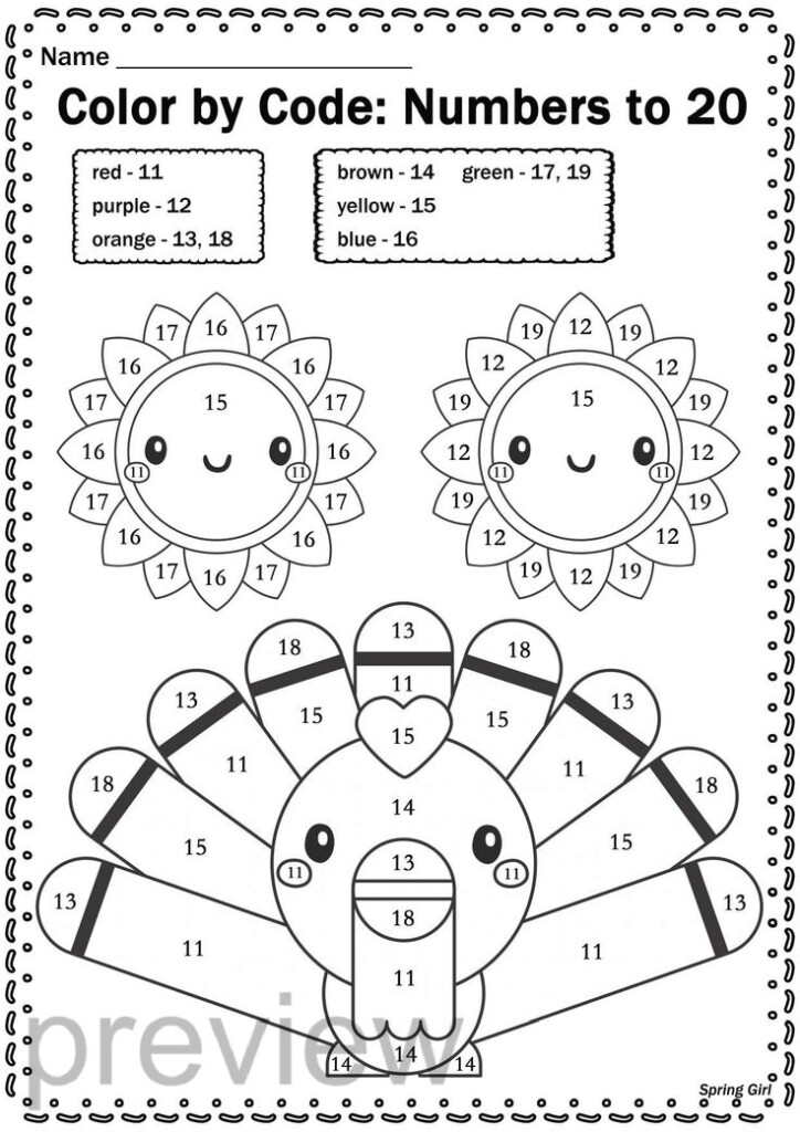 Thanksgiving Math Color By Code Worksheets Thanksgiving Math 