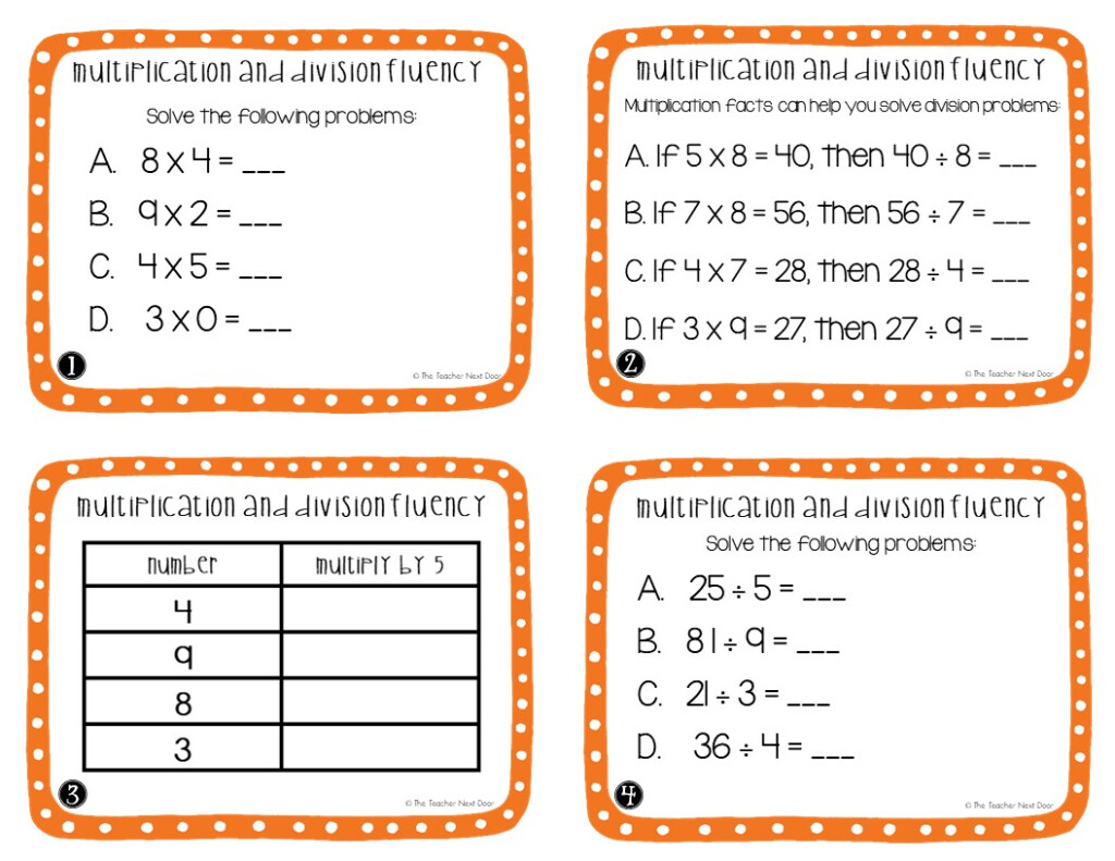 3rd Grade Multiplication And Division Fluency Task Cards The Teacher 