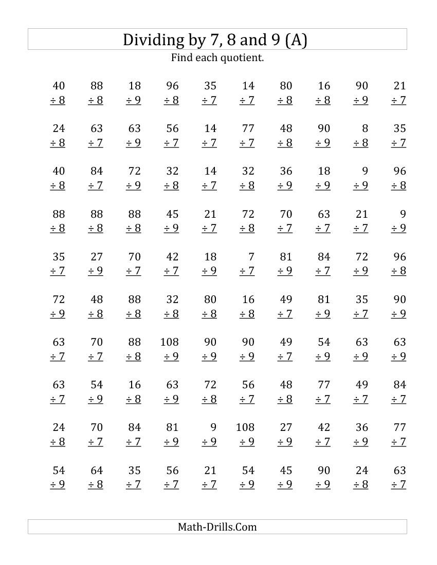 7 8 9 Division Worksheets Division Worksheets Math Worksheets 7 8 9 Division Worksheets Division Worksheets Math Worksheets
