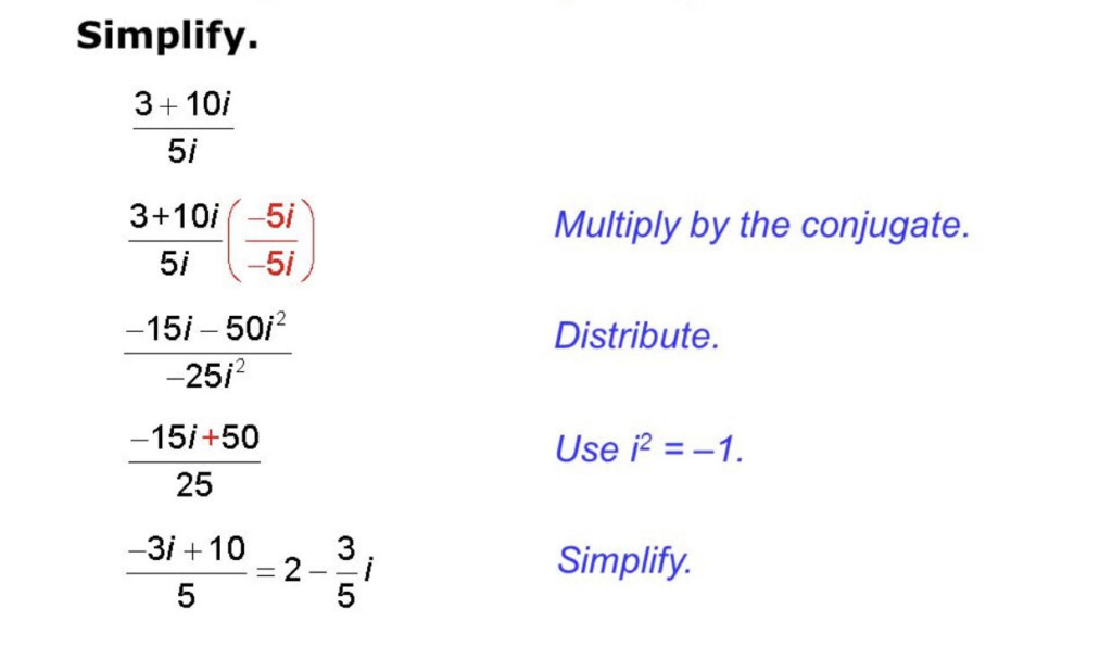 Dividing Complex Numbers Basic Math Worksheets Word Problem 