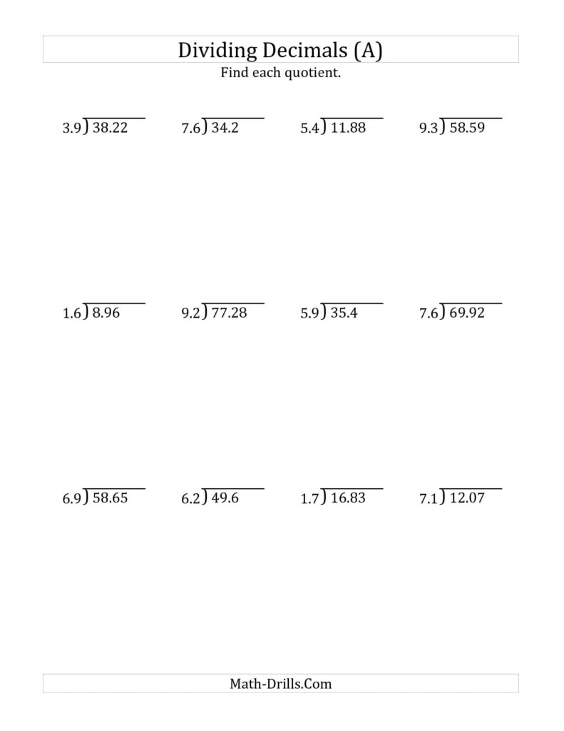 Dividing Decimals Worksheet For Grade 6 223482 Worksheets Samples