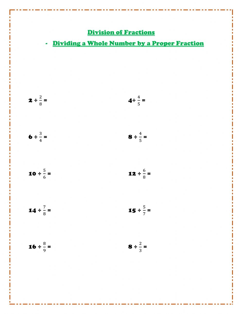 Dividing Fractions By Whole Numbers Worksheet Dividing Fractions By Whole Numbers Worksheet