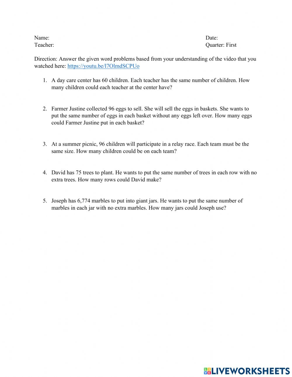 Divisibility Rule Word Problems Worksheet Divisibility Rule Word Problems Worksheet