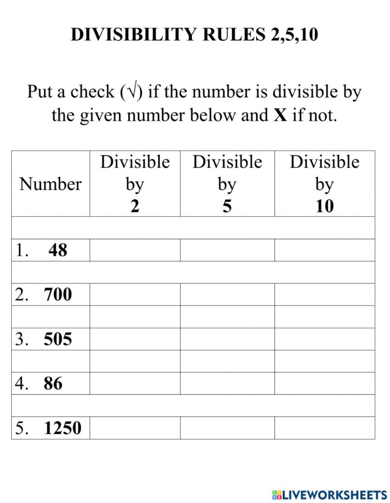 Divisibility Rules 2 5 10 Worksheet