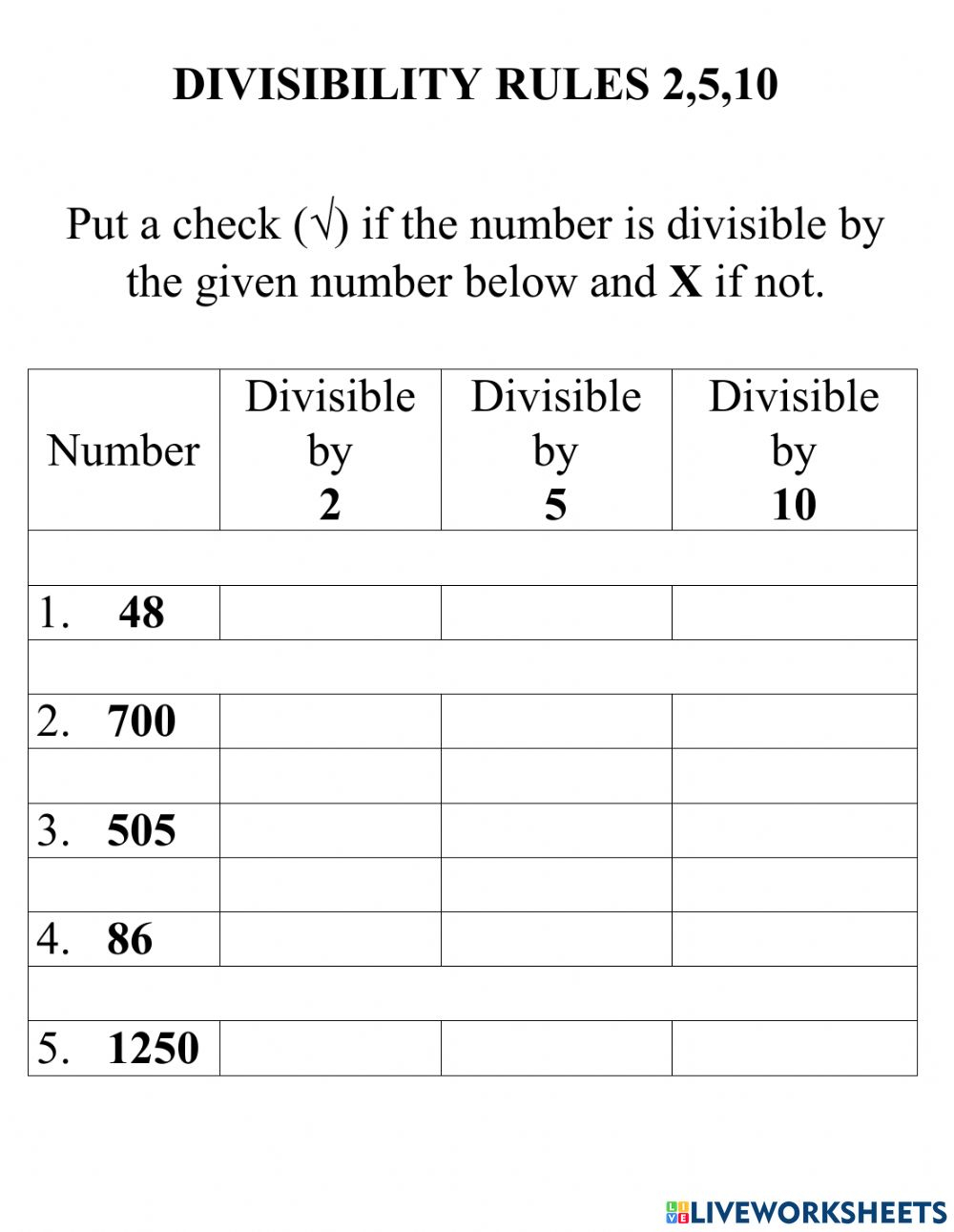 Divisibility Rules 2 5 10 Worksheet Divisibility Rules 2 5 10 Worksheet