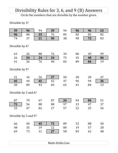 Divisibility Rules For 3 6 And 9 2 Digit Numbers B 