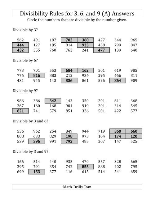 Divisibility Rules For 3 6 And 9 3 Digit Numbers A 