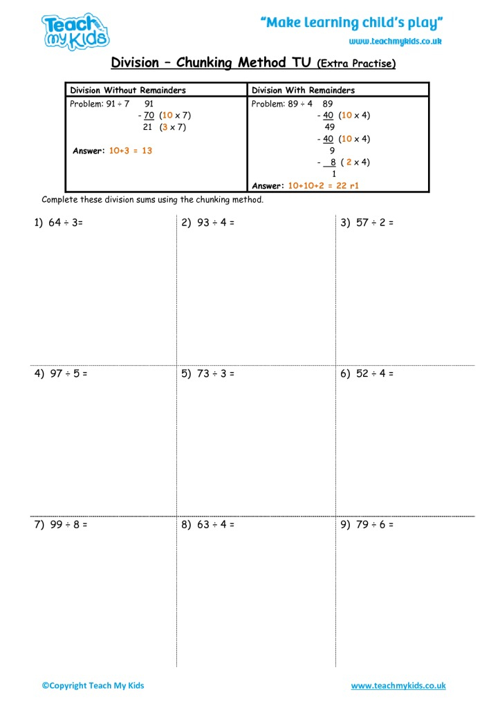 Division Chunking Method TU Extra Practise TMK Education