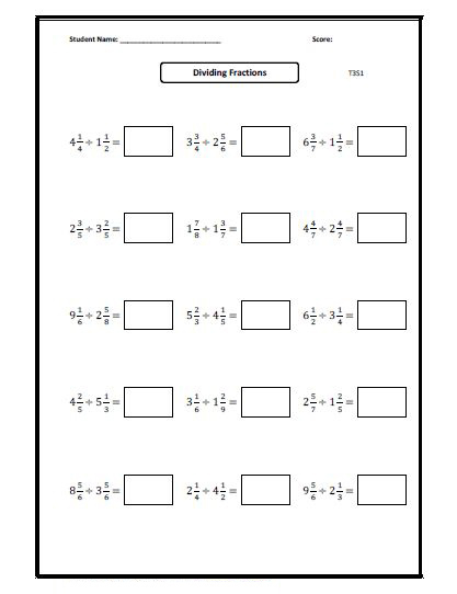 Division Fraction Worksheets