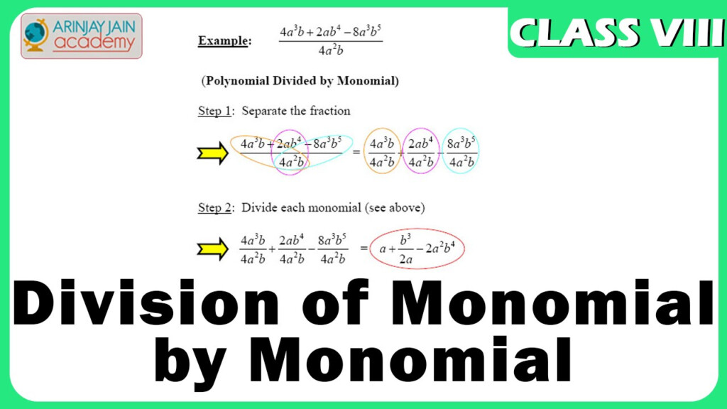 Division Of Monomial By Monomial Algebric Expression Maths Class 