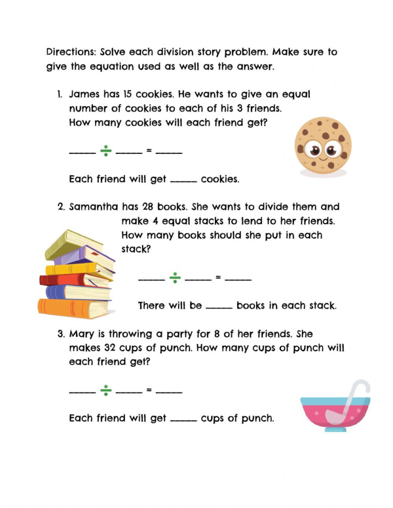 Division Story Problems Worksheet