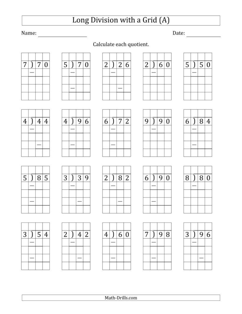 Division Using Grids Worksheets Graph Paper Division Method Long 
