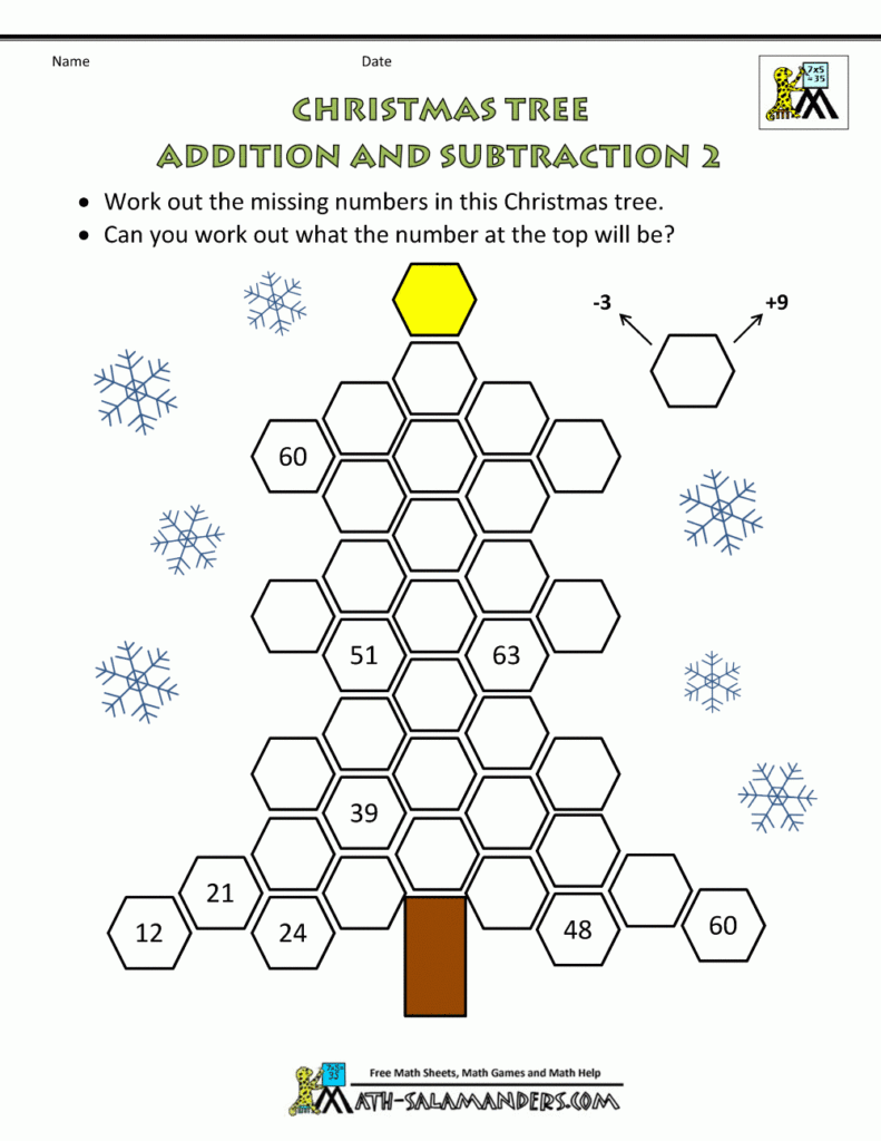Holiday Math Worksheets Christmas Maths Worksheet Tree Addition 