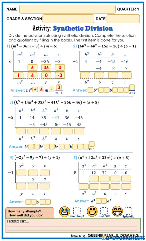 Synthetic Division Activity