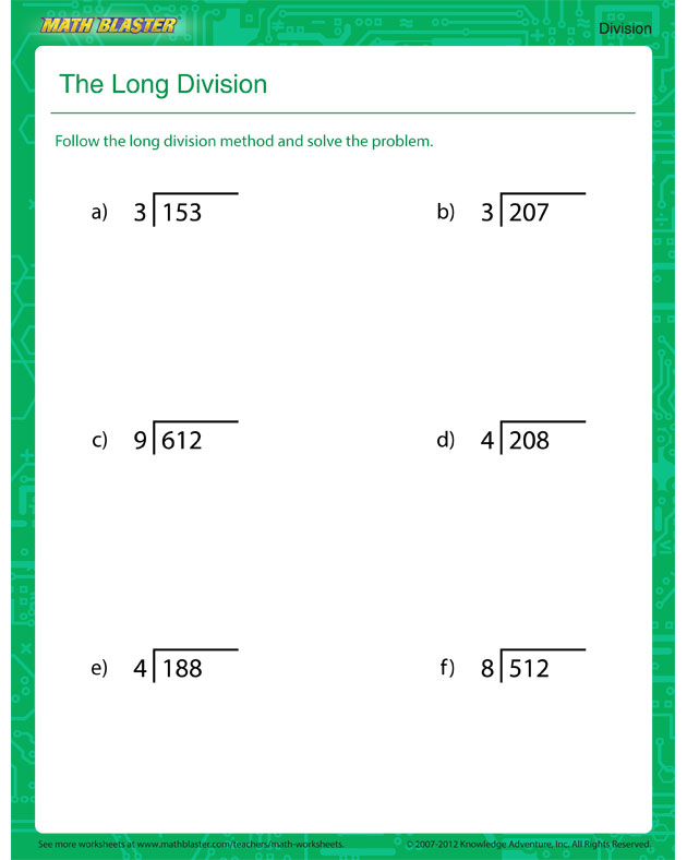 The Long Division Printable Division Worksheet For Kids Math Blaster The Long Division Printable Division Worksheet For Kids Math Blaster