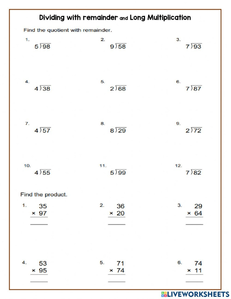 Worksheets For Division With Remainders Grade 4 Long Division 