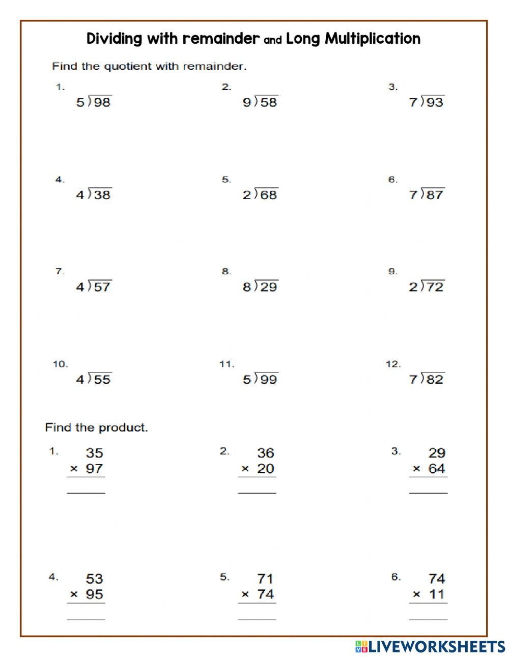 Worksheets For Division With Remainders Grade 4 Long Division Worksheets For Division With Remainders Grade 4 Long Division