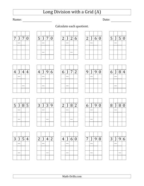 2 Digit By 1 Digit Long Division With Grid Assistance And Prompts And 