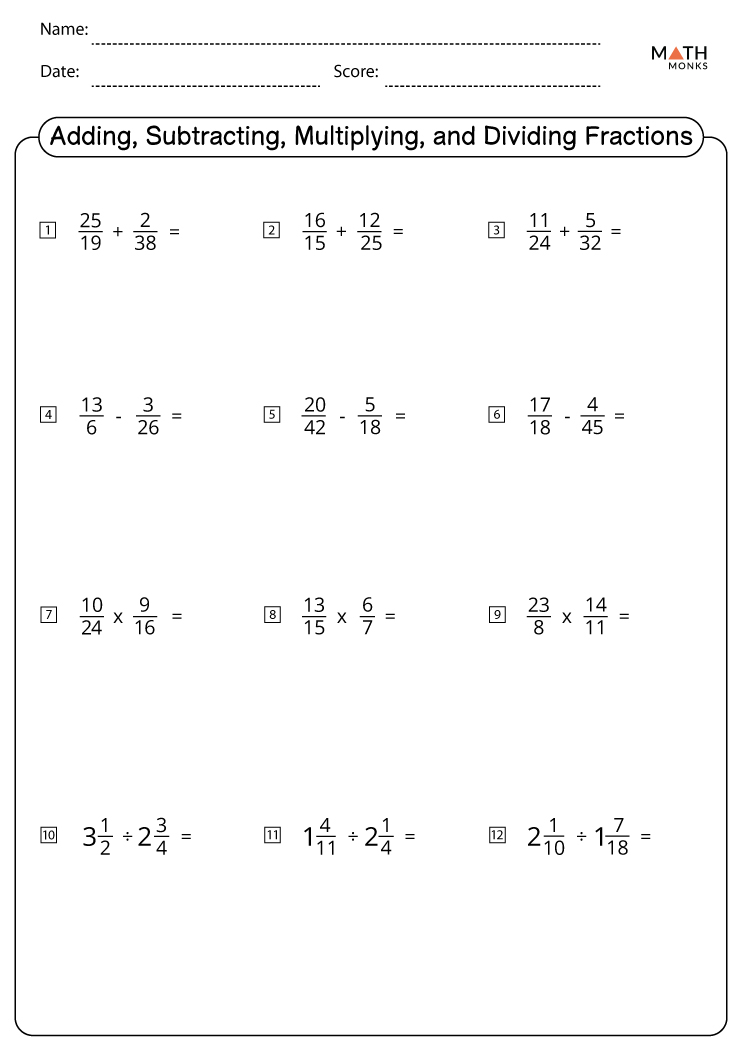 Adding Subtracting Multiplying And Dividing Fractions Worksheets Math Adding Subtracting Multiplying And Dividing Fractions Worksheets Math