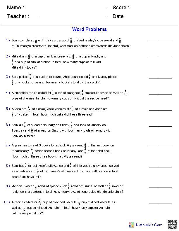 Adding Three Fractions Fraction Word Problems Math Words Division 