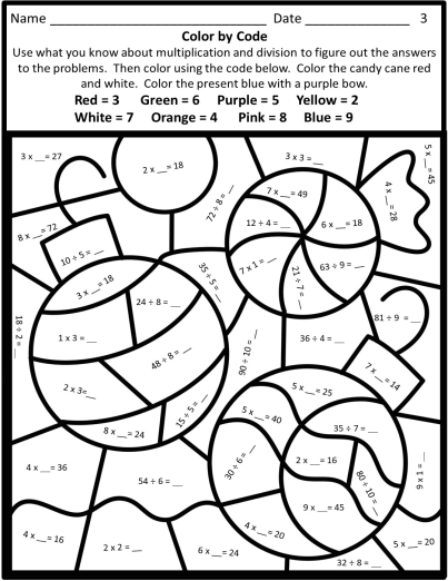 Christmas Color By Code Multiplication Division