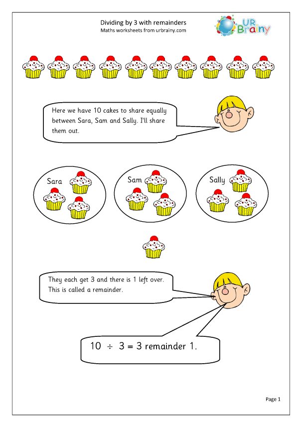 Divide By 3 With Remainders Division Maths Worksheets For Year 3 age 