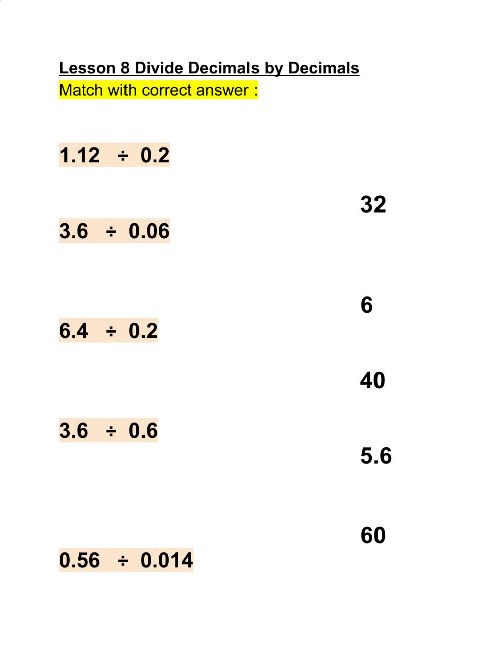 Divide Decimals By Decimals Exercise Divide Decimals By Decimals Exercise