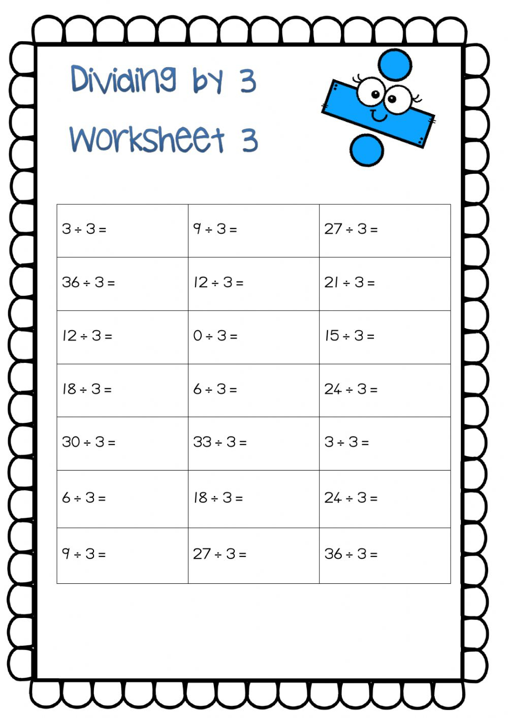 Dividing By 3 Worksheet 3 Worksheet Dividing By 3 Worksheet 3 Worksheet
