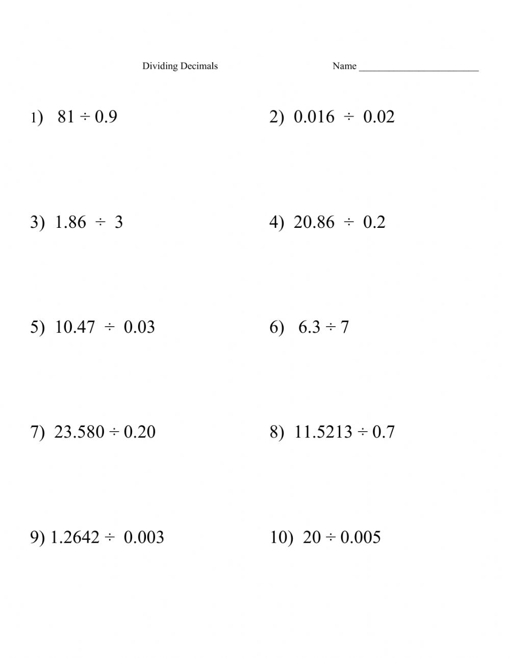 Dividing Decimals Worksheet Pdf Dividing Decimals Worksheet Pdf