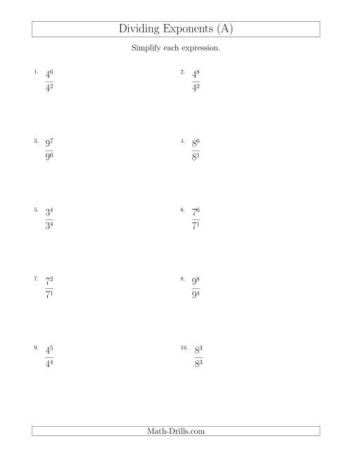 Dividing Exponents With A Larger Or Equal Exponent In The Dividend All 