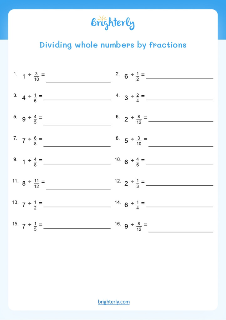 Dividing Fractions Worksheets Free Printable Division Fraction Worksheet