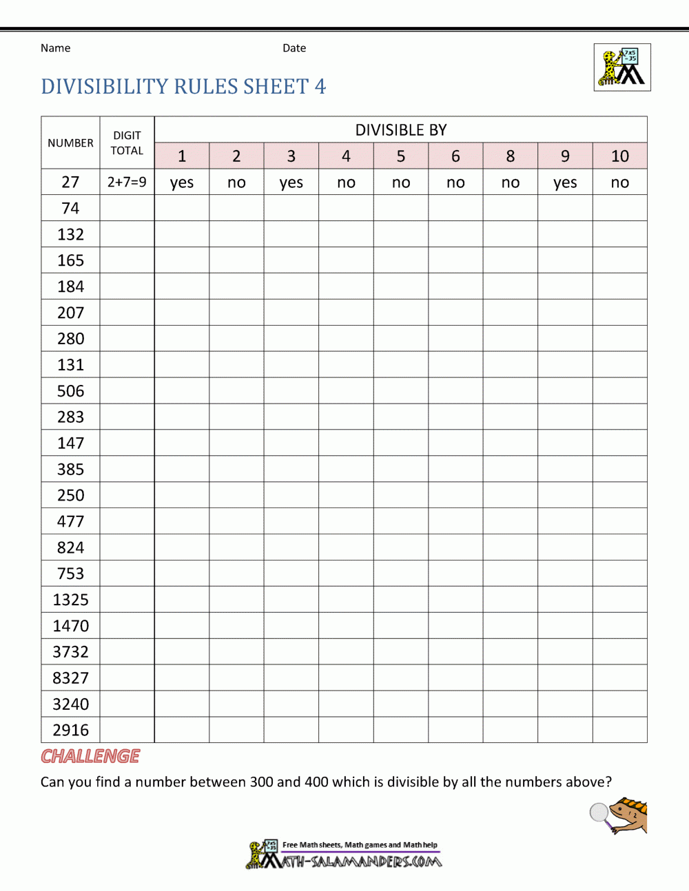 Divisibility Rules Worksheets Divisibility Rules Worksheets